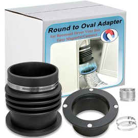 JPFLAEYX Round to Oval Duct Adapter with Magnetic Coupling for Recessed Dryer Vent Box Hose Connection, 4 Inch Dryer Vent Hose Connector Easy Magnetic Connect for Tight Space