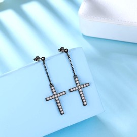 Mens Cross Earrings Black Earrings Cross for Guys Mens Punk Ball Earrings S925 Sterling Silver Black Metal Hip Hop Earrings Fashion Mens Jewelry FE0137K