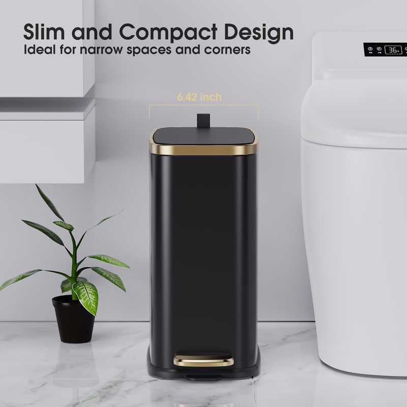 CEROELDA Small Bathroom Trash Can with Lid Soft Close-5L/1.3 Gal