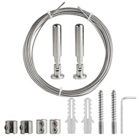 10 m Wall Mount Set, Stainless Steel Curtain Wire, Tension Rope, Tension Rope, Curtain Rope System, Tension System for Clothesline, Shower Curtains, Photo Wire, Balcony Curtains, Outdoor Curtain Rope