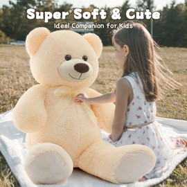 MorisMos Giant Teddy Bear Stuffed Animal 3 ft, 36 in Large Teddy Bear for Baby Shower Decor, Soft Big Stuffed Animal Plush Toy for Kid Birthday Christmas Girlfriend Valentines Gift,Beige/Cream