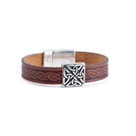 Biddy Murphy Irish Leather Bracelet Celtic Knot Charm Brown 7 1/2 Inches Unisex Made in Ireland