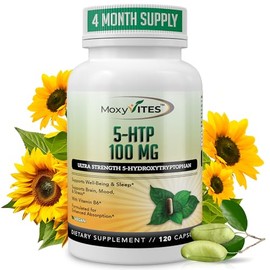 MoxyVites Suplemento 5HTP de 100 mg, Plus B6, 5 HTP alimentos integrales orgánicos, el mejor refuerzo de serotonina, sin OMG, 120 cápsulas veganas