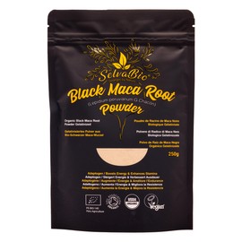 SelvaBio Black Maca Root Powder, Gelatinised, Certified Organic, Single Origin, Peru, Vegan, for Smoothies, Shakes & Baking, 250 g
