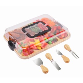 2-in-1 Portable Charcuterie Board with Locking Lid & Bamboo Cutting Board, Cheese Tools Set, 6-Compartment Travel Charcuterie Board, Serving Tray for Party, Picnic – Gift for Men & Women