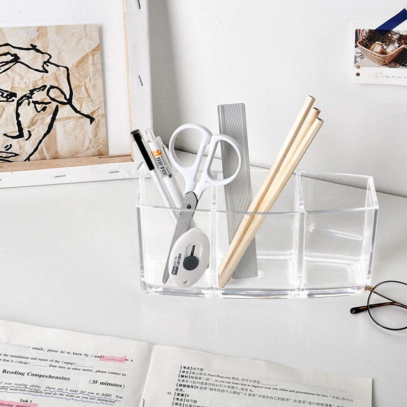 Top-Spring Makeup Brush Holder Organizer, 3 Slot Acrylic Makeup Brush