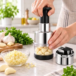Manual Food Chopper with Storage Container – Hand Press Garlic, Onion, Ginger, Vegetable & Nut Cutter