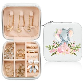 MAYCARI Jewelry Box with Cute Flower Elephant Pattern Design, PU Leather Jewelry Travel Organizer Case-Rings/Earrings/Necklace Storage Box for Women Birthday Mom Friends Her Bridesmaids Girls Gifts