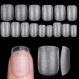 Bnbnpup Short Nail Tips for Nails - Full Cover Nail Tips, Pack of 240, 15 Sizes - Perfect for Gel Nails (Pre-Buff, Short Square)