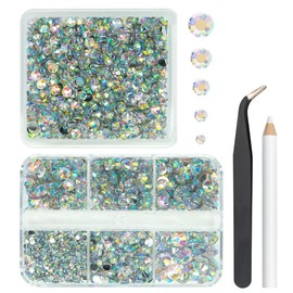 qiipii 2 Boxes 3060PCS Crystal AB Resin Rhinestones Crystal White AB Flatback Resin Rhinestones 2mm 3mm 4mm 5mm 6mm Non Hotfix Gems Stones for Nails Face Body Makeup Tumblers Mugs Bottles DIY Crafts