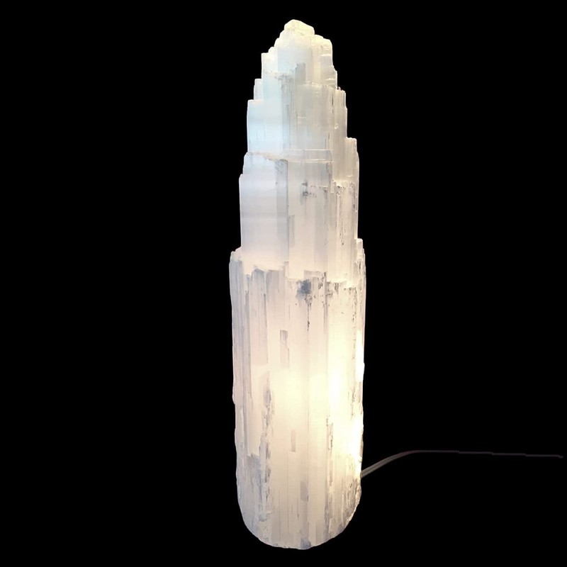 16" Selenite Tower Lamp XL White Natural Crystal Light LED