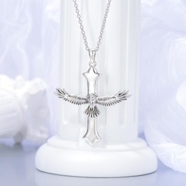 YFN Eagle Cross Pendant Necklace 925 Silver Eagle Cross Necklace Men's Jewellery Gift for Men Women, Sterling Silver