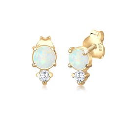 Elli Women's Earrings Vintage with Zirconia Crystals and Opal in 925 Sterling Silver Gold-Plated, Sterling Silver, Opal