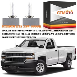 GTMOTO for 2016 2017 2018 Chevy Silverado 1500 Headlights D5S Xenon HID Bulbs, GM 13594523 OEM 12V 25W Yellow Dim Projector Headlamp, 35W 6000K Bright White D5SC1 Light Upgrade, 2 Pack