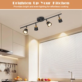 GORDNWE Track Lighting Fixtures Ceiling: LED Spot Lights Indoor 4 GU10 Flexible Heads Black Vintage Adjustable Compatible with Dimmable Bulbs Overhead Directional Lights Foldable for Kitchen Hallway
