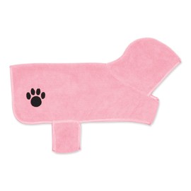 Bone Dry Pet Robe Collection, Embroidered Absorbent Microfiber Bath Robe with Adjustable Closure, for Dogs & Cats, Medium, Pink