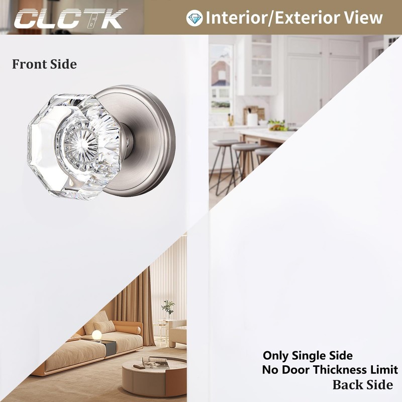 CLCTK 4 Pack Glass Dummy Door Knobs, Single Side Dummy