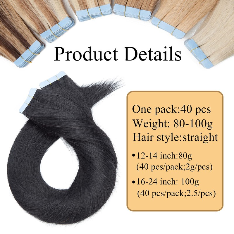 16 inches Tape in Hair Extensions Human Hair 40 Pieces