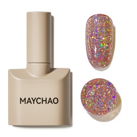 MAYCHAO 15ML Gel Nail Polish 1Pc Clear Pink Glitter Nail Polish Soak Off UV LED Nail Gel Polish Nail Art Starter Manicure Salon DIY at Home, 0.5 OZ