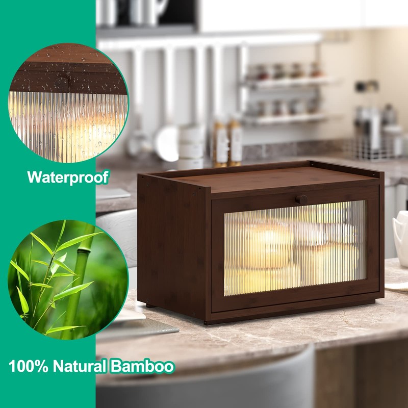 kiplant Large Bread Box for Kitchen Counter, Bamboo Bread Storage