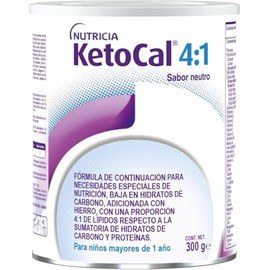 Ketocal 4:1 sabor neutro, fórmula de continuación para necesidades especiales de nutrición para niños mayores de 1 año. lata 300 gr.
