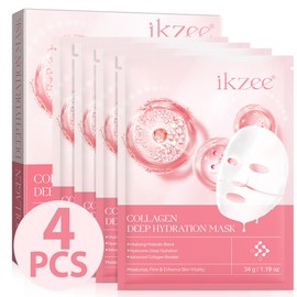 Bio Collagen Face Mask 4pcs, Soothing & Hydrating Face Mask, Reduce Fine Lines & Wrinkles Boost Skin Elasticity, Moisturizing Pore Minimizing Anti Aging and Rejuvinating Sheets Skincare Collagen Mask