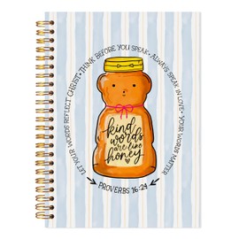 LADOCK Christian Honey Bear Notebook, Proverbs 16:24 Bible Journaling Notebook, Bible Spiral Notebook, Scripture Prayer Journal for Women, Christian Inspirational Gifts for Women, 5.5x8.3