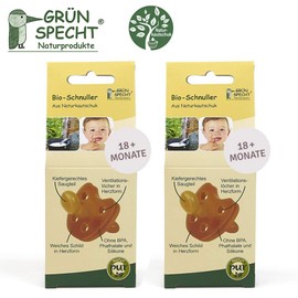 Gruenspecht Organic Natural Rubber Dummies 18 + Months // Set of 2 Soft Heart Shape Orthodontic Shape