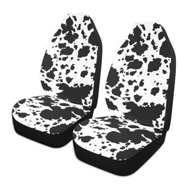 LONSANT Cow Print Car Seat Covers Set of 2,Rustic Spotted Milk Cow Fur Texture Black Cowhide Universal Auto Front Seat Protector for Women Cute Animal Skin Pattern Car Accessories Fit for Car Truck