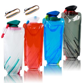 Gxhong 4 x foldable water bottle, perfect for festival accessories, drinking bag and on the go, foldable water bottle, ideal as a bottle, foldable for on the go, practical and space-saving