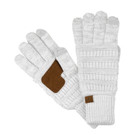 C.C Unisex Cable Knit Winter Warm Anti-Slip Touchscreen Texting Gloves, Ivory/Silver Metallic