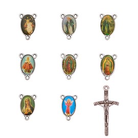 Pandahall 10 Sets Alloy Crucifix Cross Pendants Enamel Rosary Cross Charms Antique Silver Crosses Connector Charms for Rosary Bead Necklace Bracelet Jewelry Making