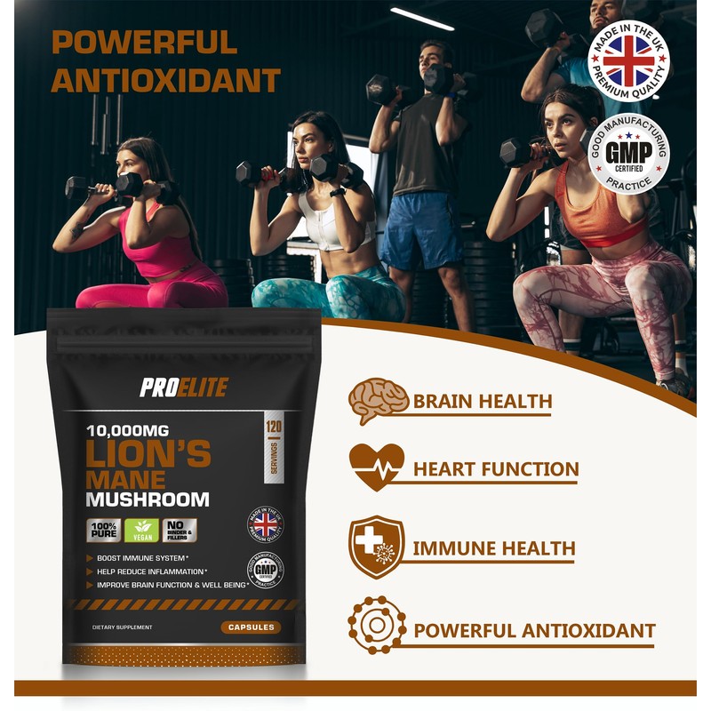 Lions Mane Mushroom Supplement 10,000mg - 120 Capsules Vegan High