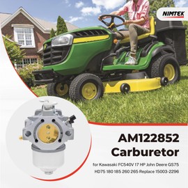 NIMTEK AM122852 Carburetor for Kawasaki FC540V 17 HP John Deere GS75 HD75 180 185 260 265 Replace 15003-2296 Carb with Spark Plug Fuel Line