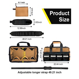 KUMDIYIT 22 Inch Heavy Duty Tool Bag-48 Pockets,1680D Tear&Abrasion Resistant,Includes Tool Pouch,Tool Belt,Magnetic Wristband&Adjustable Shoulder Strap | Tool Organizer(Brown)