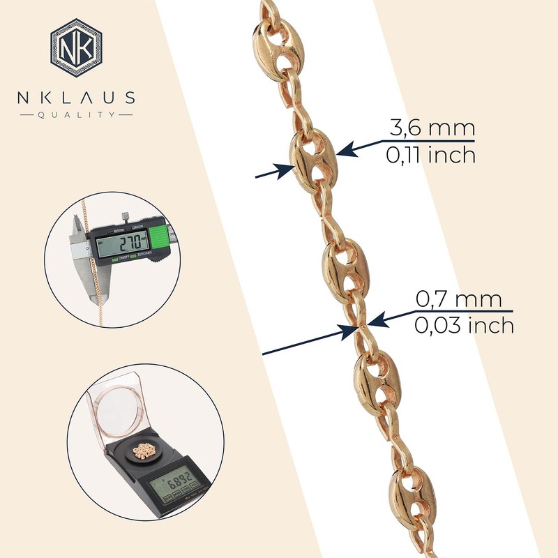 NKlaus Coffee Bean Necklace 925 Silver 3.6 mm Wide Elegant