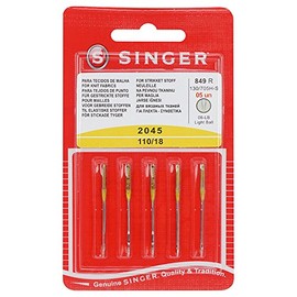 5 Singer 2045 - Agujas universales (15 x 1, HAX1, 130/705H) para máquina de coser de banda amarilla, varios tamaños (cantante 110/18)