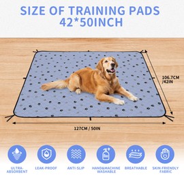 Fostanfly Non-Slip Washable Pee Pads for Dogs, 2 Pack Large 42"x50" Ultra-Absorbent and Leak-Proof Reusable Potty Training Pads for Dogs and Cats Puppy Pads of Add 8 Lanyards