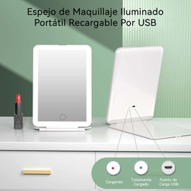 Espejo Cosmético De Viaje Plegable LED,Pequeño Espejo Con Función De Aumento De 10x,Luz De Intensidad Ajustable De 3 Colores,Interruptor De Pantalla Táctil, Recargable Por USB,Regalos Para Mujeres