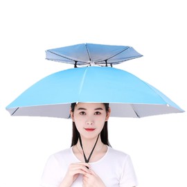 Fishing Hats Double Rainy Umbrella Anti UV Rainproof Sun Protection Fishing UmbrellasLight Blue