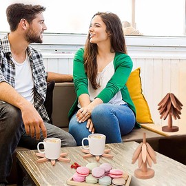 Tree Coasters, Wooden Trivets for Hot Dishes, Trivets for Hot Pots and Pans, 3 Wooden Trivet with Stand, Tree Shape Trivet Set Coaster for Hot Dishes, Pot, Bowl, Coffee, Teapot, Walnut