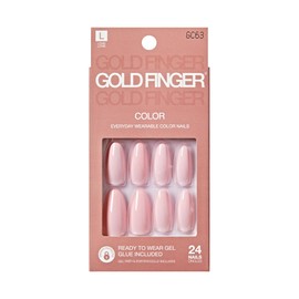 GoldFinger 24 Pcs Press On Nails, Long Oval Fake Nails, Baby Pink Gel Stick On Extensions, Reusable DIY Full Cover False Nail Kit with Glue, Manicure Stick & File, 7 Day Durable & Long Lasting Wear