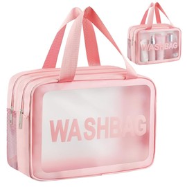 Clear Toiletry Bag, Clear Travel Toiletries Bag, Waterproof Makeup Bags, Wet Dry Separation PVC Makeup Cosmetic Bag, Travel Wash Bag for Women Girls