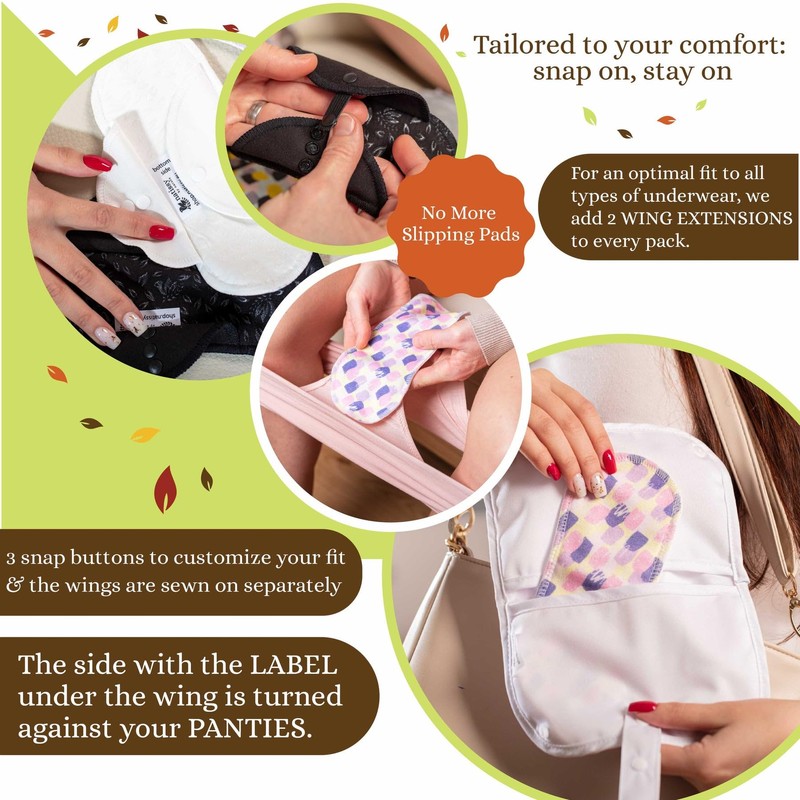Washable Pantiliners Organic Cotton with Non-Slip Print; 7 Pack (M)