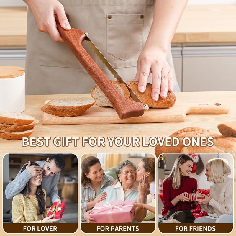 Zerymhan Bread Knife for Homemade Bread,Wooden Sourdough Bread for Slicing,Bow