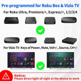Programmed Remote for Roku Remote Replacement with Volume Key - All in One Remotes Control for Roku Express 4K+, Premiere/+, Ultra, 1 2 3 4, and Vizio TV Extra with 9 Learning Keys (Not for Stick)