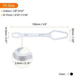 HARFINGTON 3-17mm Double-ended Multifunctional Universal Torx Wrench 0.14" Thickness 5.9" Length Galvanized Electrophoresis Self-Tightening Adjustable Ratchet Wrenches, Silver Tone Black