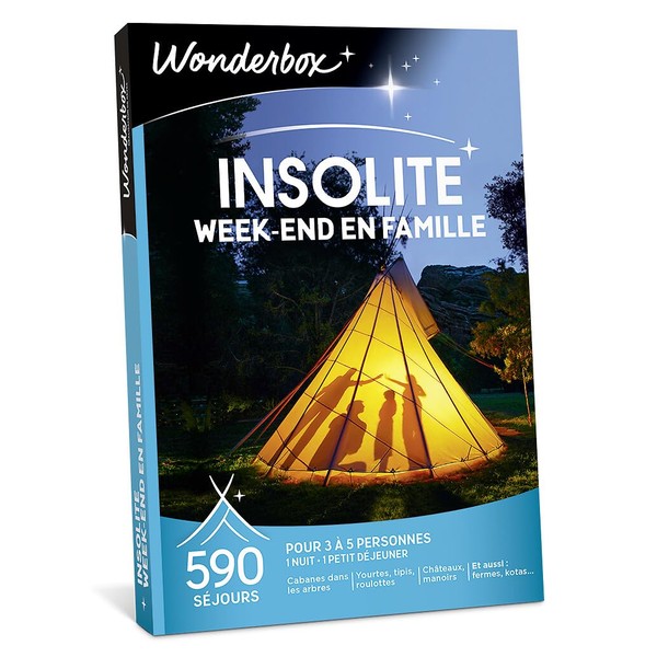 Wonderbox - Coffret cadeau - WEEK-END INSOLITE EN FAMILLE – 755 séjours en cabane, tipi, yourte, roulotte, bulle, eco-lodge pour 3 à 6 personnes