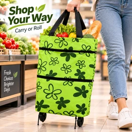 Foldable Wheeled Shopping Bag for Groceries – Expandable Tote-to-Rolling Design for Supermarket Trips & Everyday Shopping
