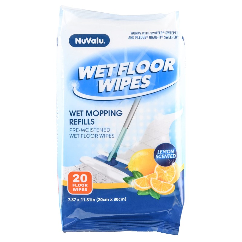 NuValu Wet Floor Wipes, Wet Mopping Refills, Lemon Scented Pre-Moistened,